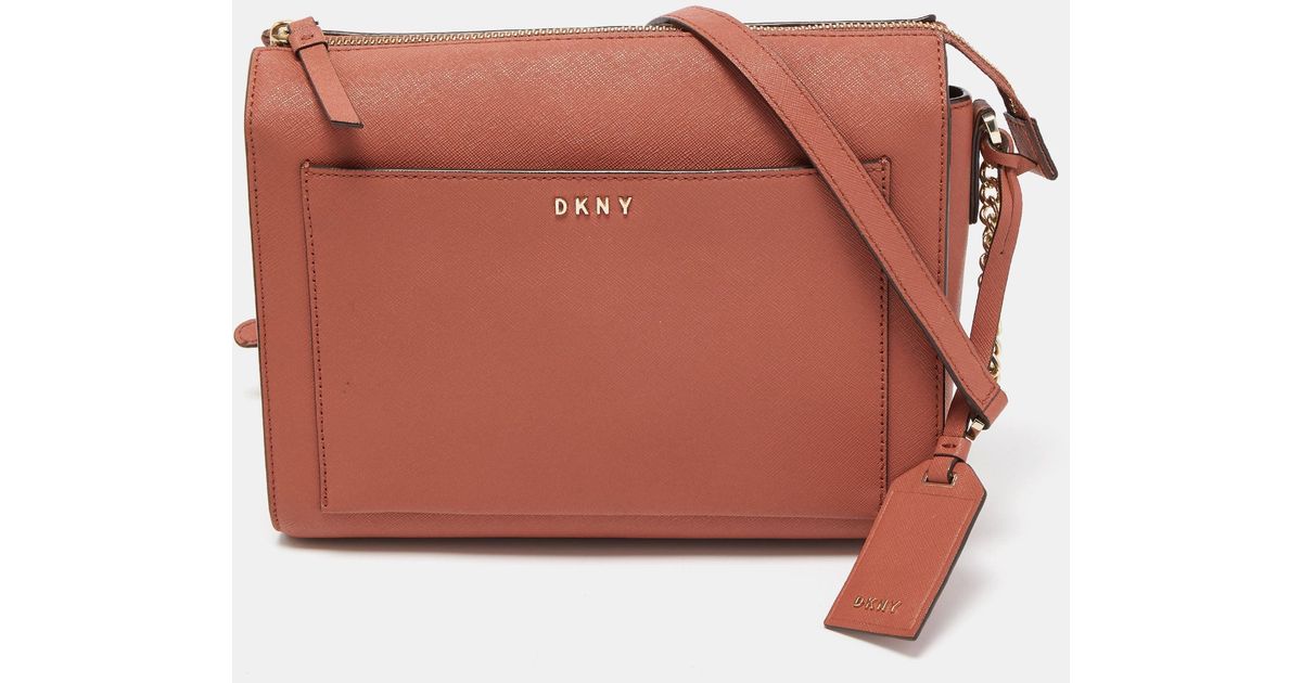 DKNY Brick Saffiano Leather Ava Crossbody Bag in Brown Lyst