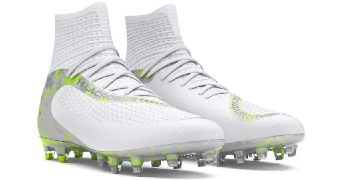 Under Armour Men Highlight Lax Cleats White Neon Yellow Size 12 High Top 3028659 Amazon.com | Under Armour Unisex Highlight LAX MC JR  main image 3