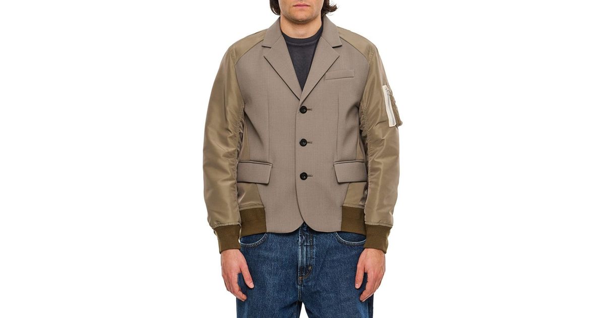Sacai Suiting Bonding Mix Jacket in Brown for Men | Lyst