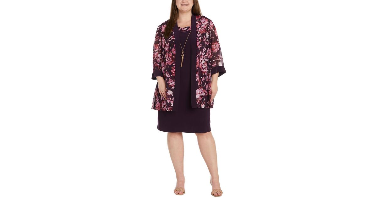 R&M Richards Damen Floral Glam Ensemble Kleid – 3-teiliges Set Mit Etuikleid, Mesh-Jacke & Halskette Für Hochzeiten & Besondere Anlässe
