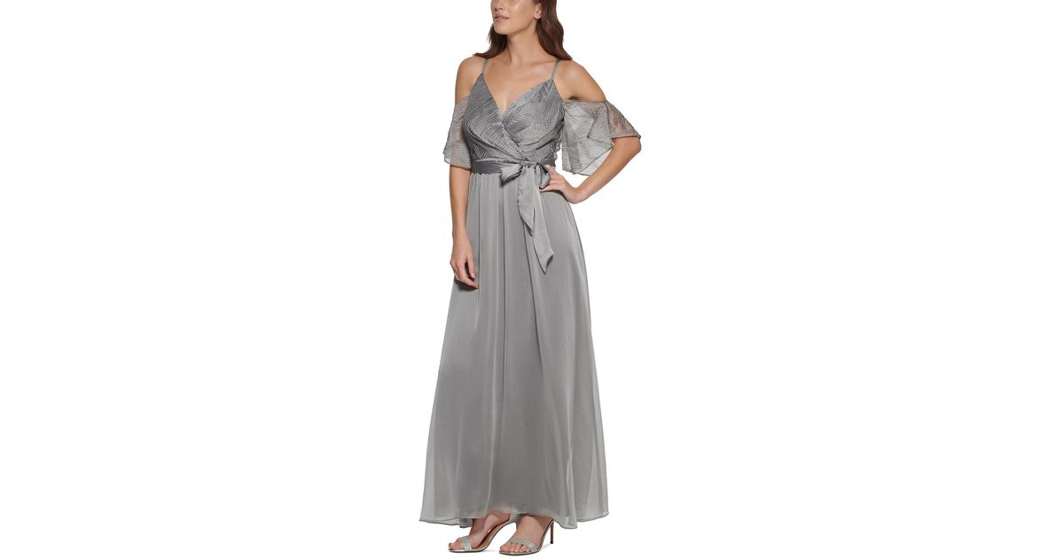DKNY Chiffon Cold Shoulder Evening Dress in Gray | Lyst