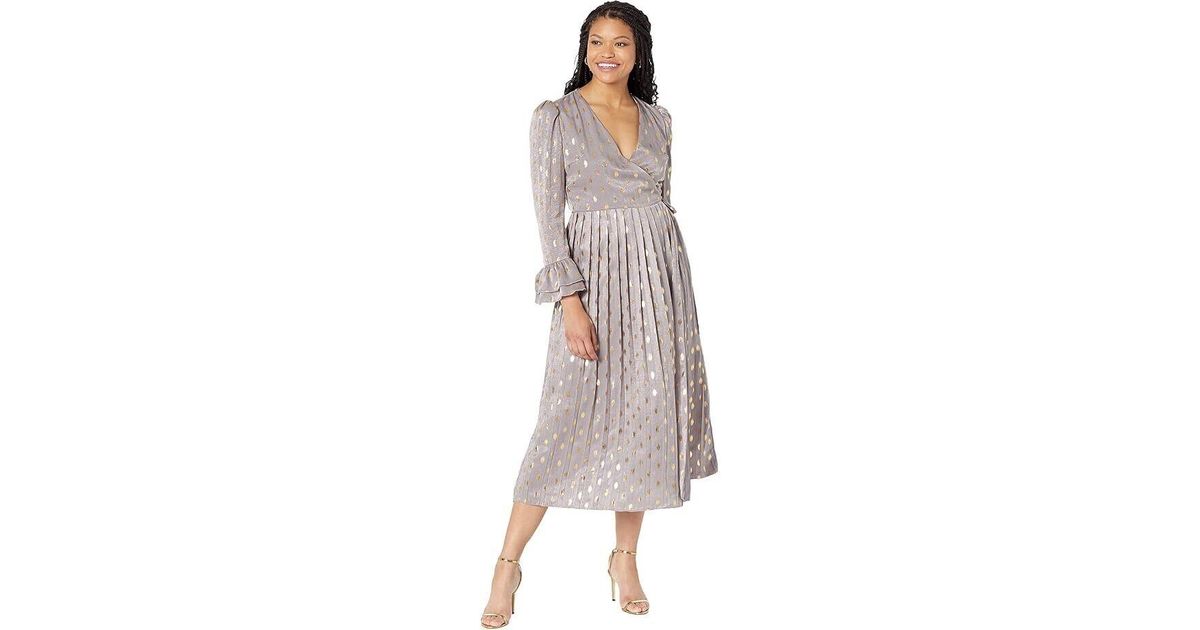 little mistress grey dress Marcia Pleated Ruffle Long Sleeve Jdm1169 in Gray Midi dress