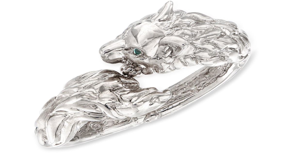 RossSimons Italian Sterling Silver Fox Hinged Bypass Wide Bangle