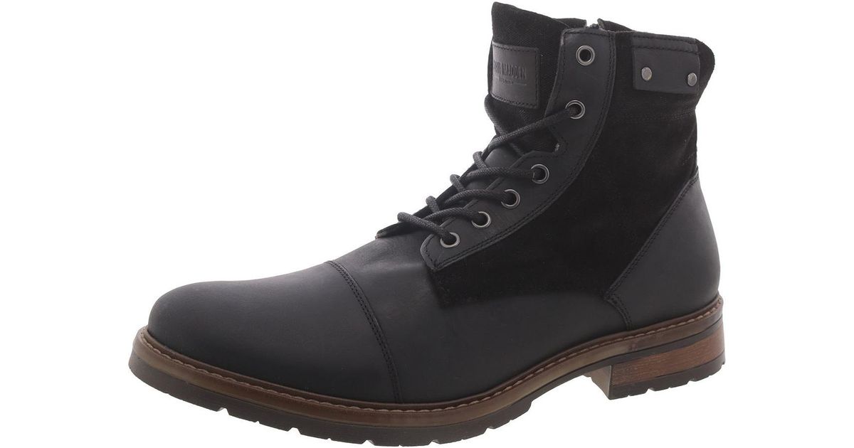 Steve Madden Beltre Leather Suede Trim Combat & Lace-Up Boots in Black ...
