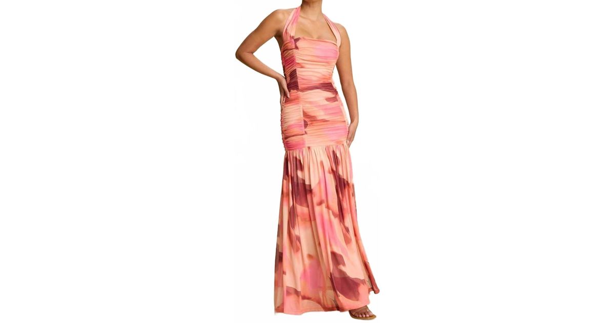 Luxxel Kalani Halter Mesh Maxi Dress in Red | Lyst