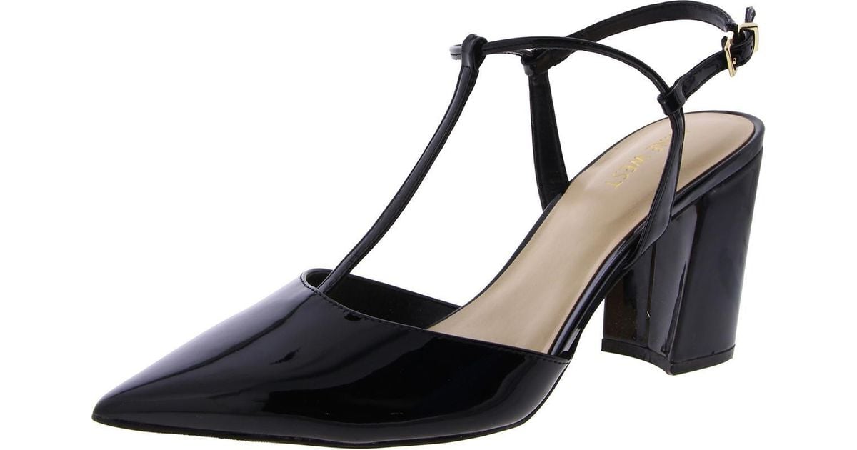 【Nine West】ペイティン 3 Nine West Pointed-Toe T-Strap Block Heels in Black | Lyst