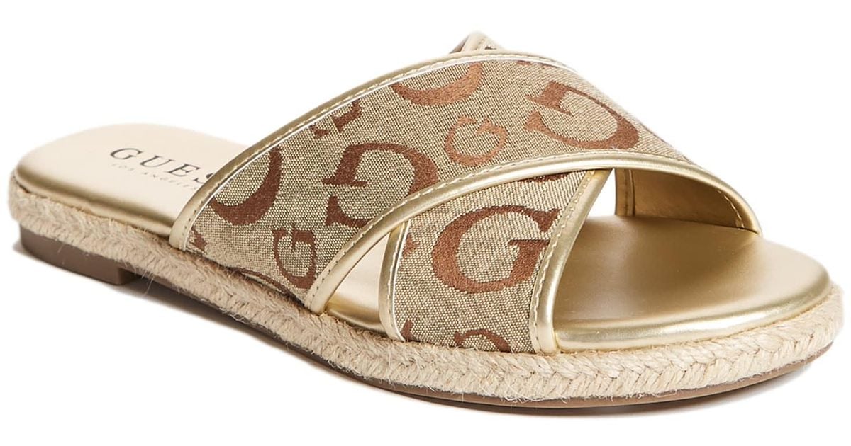 Guess Factory Karla Logo Sandals in Natural | Lyst