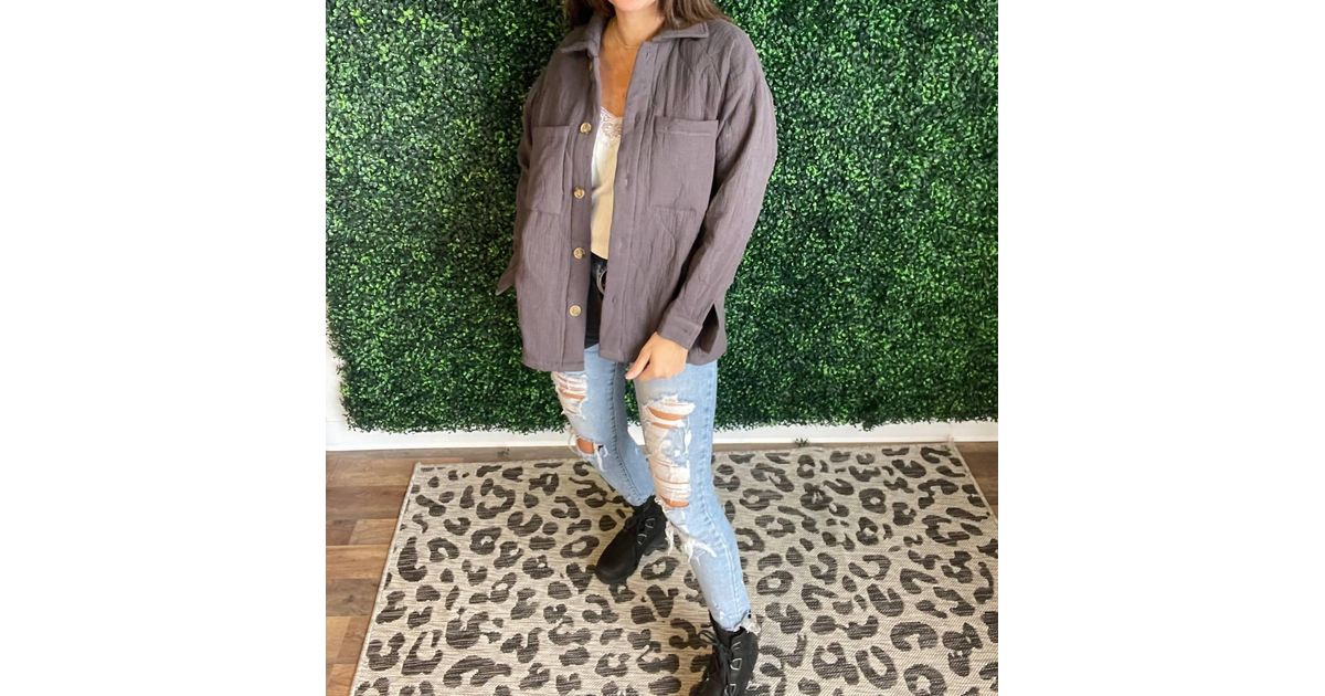 Bibi Quilted Gauze Jacket In Charcoal in Green Lyst