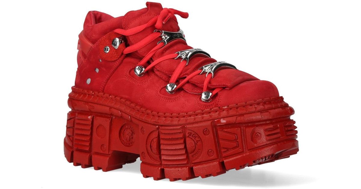 New Rocks Red New Rock M-106Wall-C13 Metallic Leather Gothic Ankle Boots in Red | Lyst
