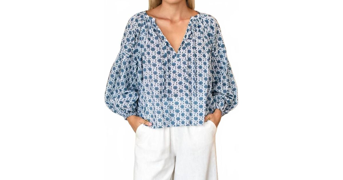 Emerson Fry Folk V-Neck Top in Blue | Lyst