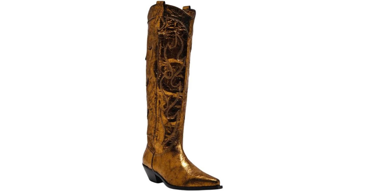 Free People Moody Tall Metallic Cowboy Boots in Brown | Lyst