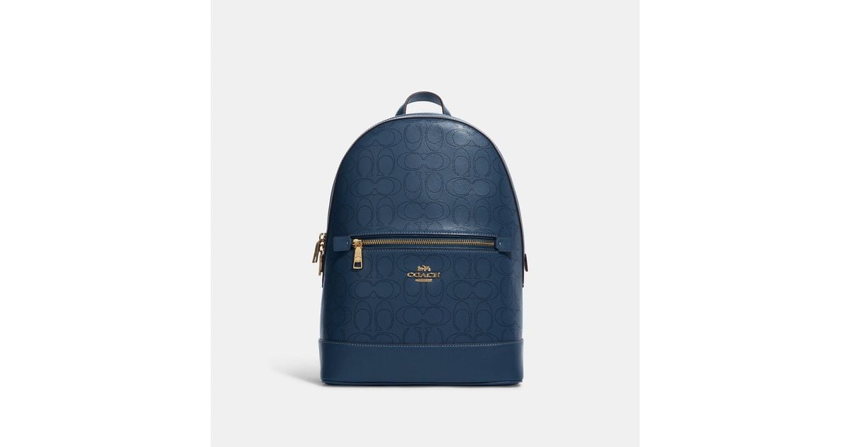 Coach Outlet Kenley Backpack In Signature Leather in Gold/Denim (Blue
