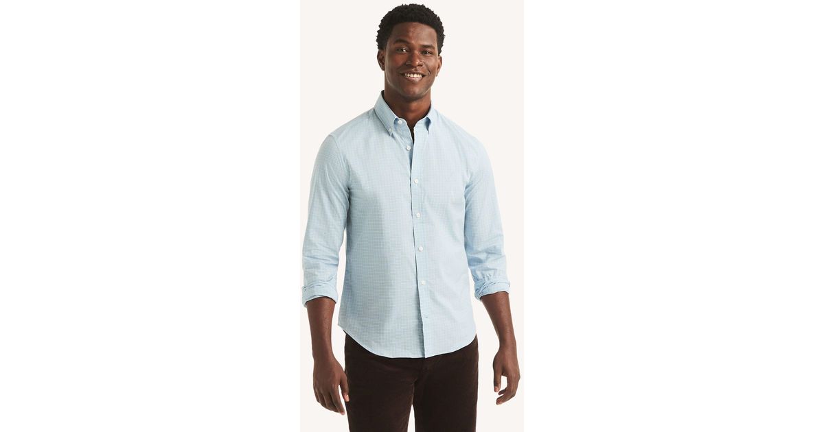 Nautica Slim Fit Wrinkle-Resistant Plaid Shirt in Blue for Men | Lyst