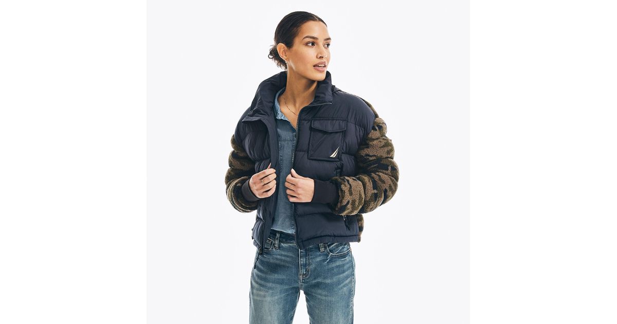 Nautica Camouflage Mixed Media Sherpa Jacket in Blue Lyst