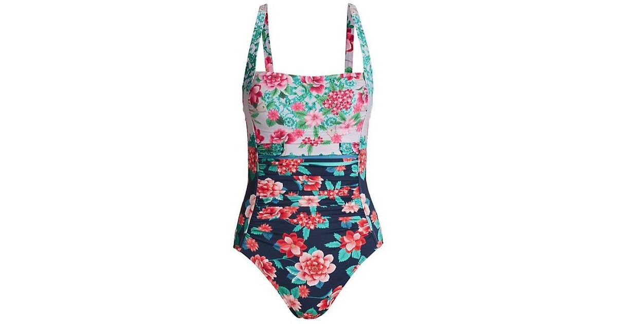 JOHNNY WAS XL multi mono hipster swimsuit bikini bottom green floral peach main image 1