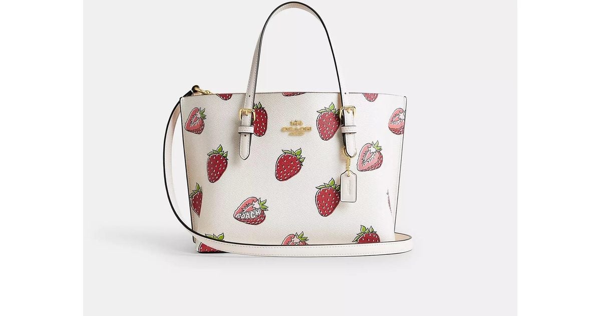 COACH Mollie Tote Bag 25 With Strawberry Print in Pink | Lyst