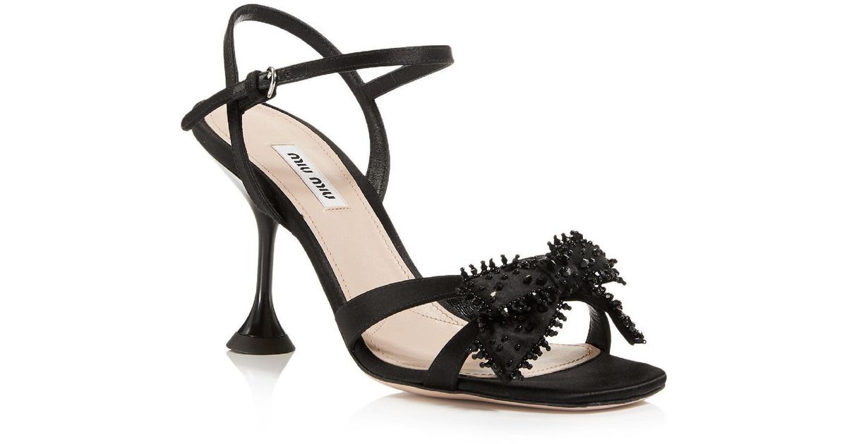 Miu Miu Calzature Donna Leather Ankle Strap Heels in Black | Lyst