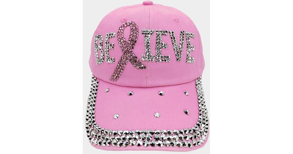 Fashnzfab Bling Ribbon Believe Message Baseball Cap in Pink | Lyst