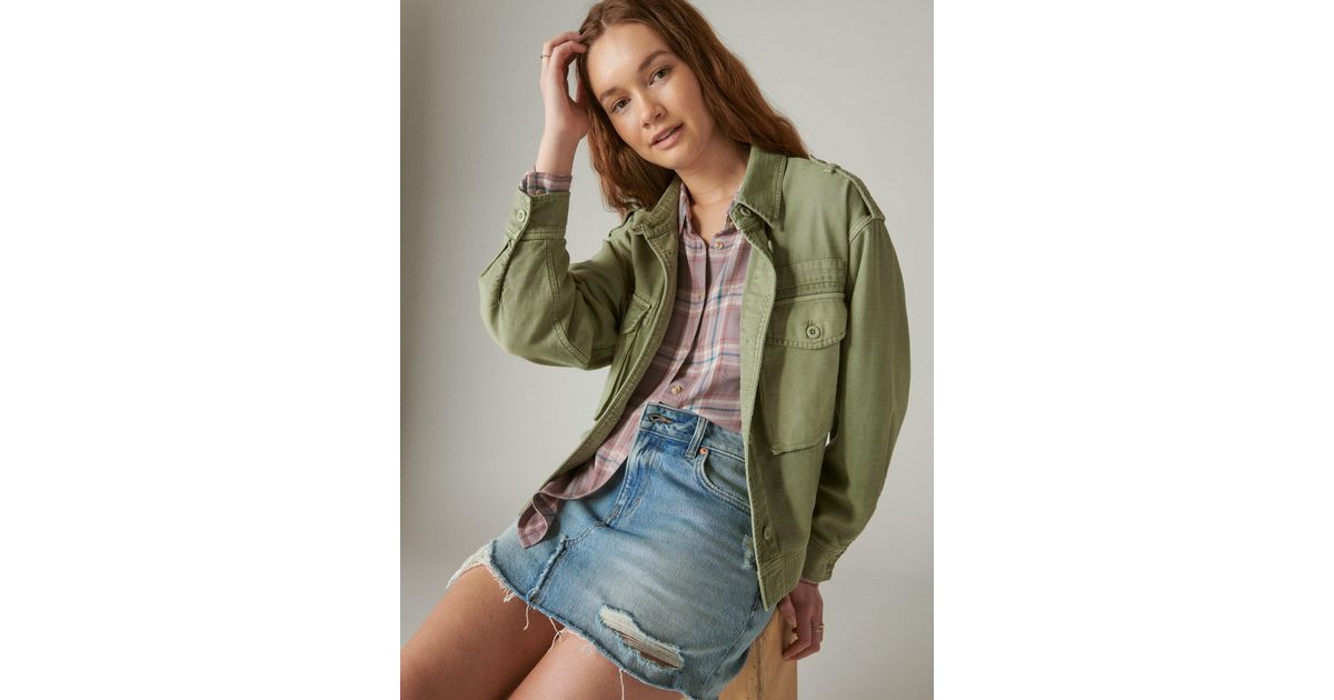 Lucky Brand Cropped Twill Utility Jacket in Green