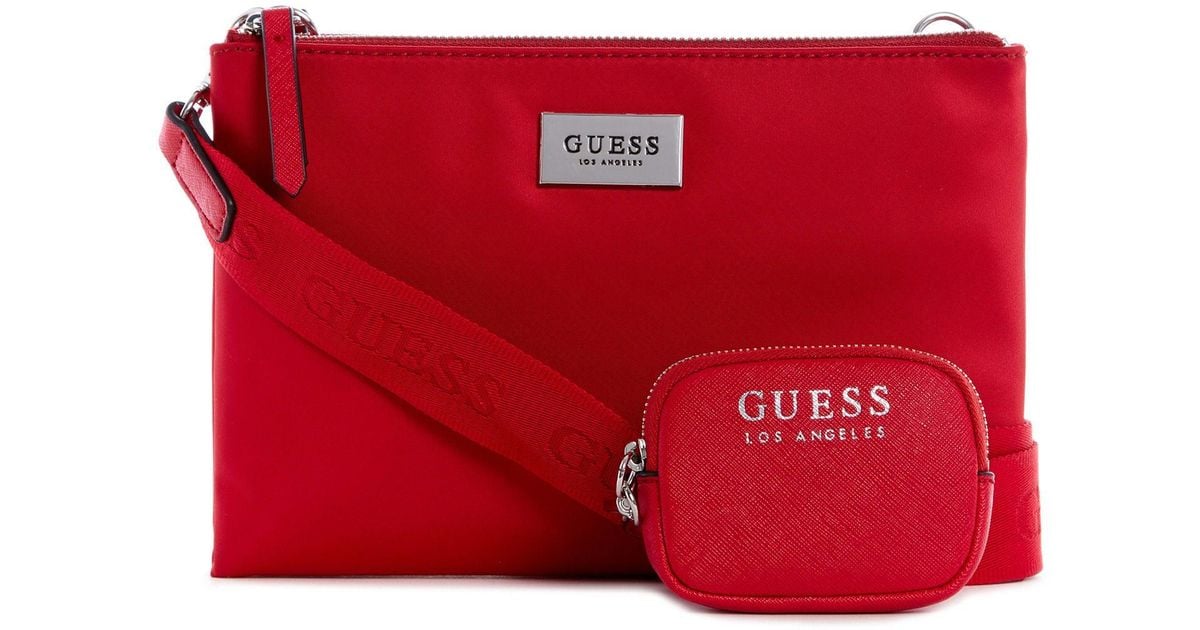 Guess Factory Lina Mini Double-zip Crossbody in Red | Lyst