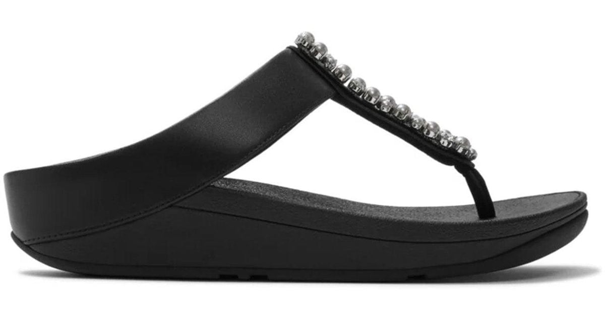 Crystal Toe Fitflop Fino Pearls-And-Crystal Toe-Post Sandals in Black | Lyst