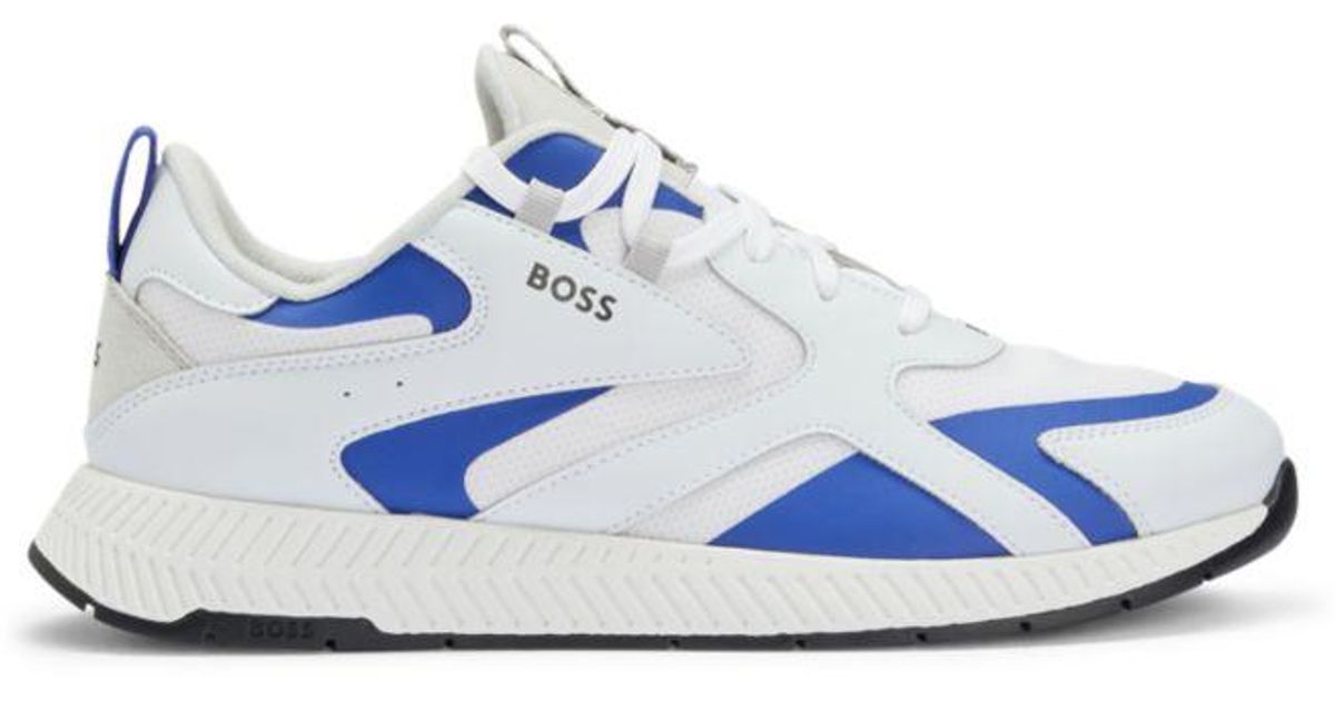 BOSS by HUGO BOSS Mixed-material Trainers in Blue for Men | Lyst