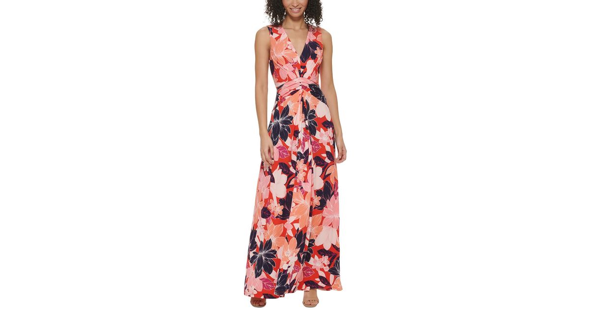 Jessica Howard Petites Floral Print Polyester Maxi Dress in Red Lyst