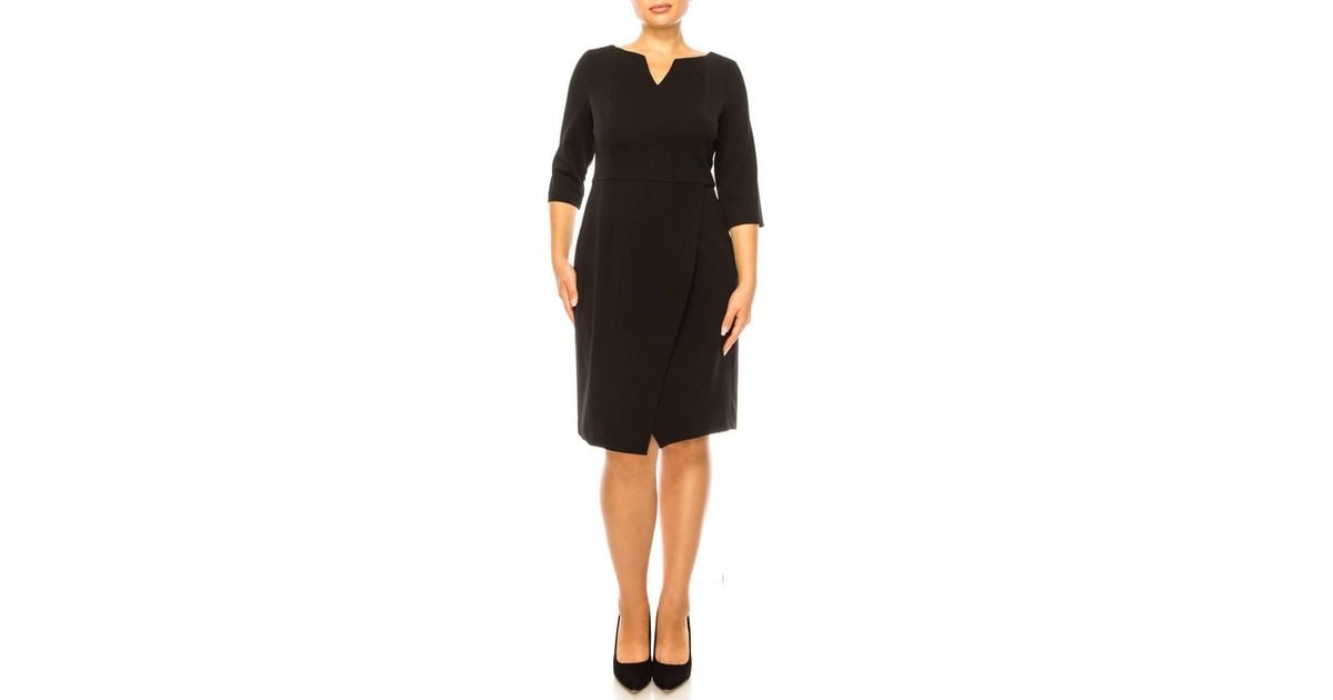 Connected Apparel V-Cut Neck 3/4 Sleeve Dress in Black | Lyst
