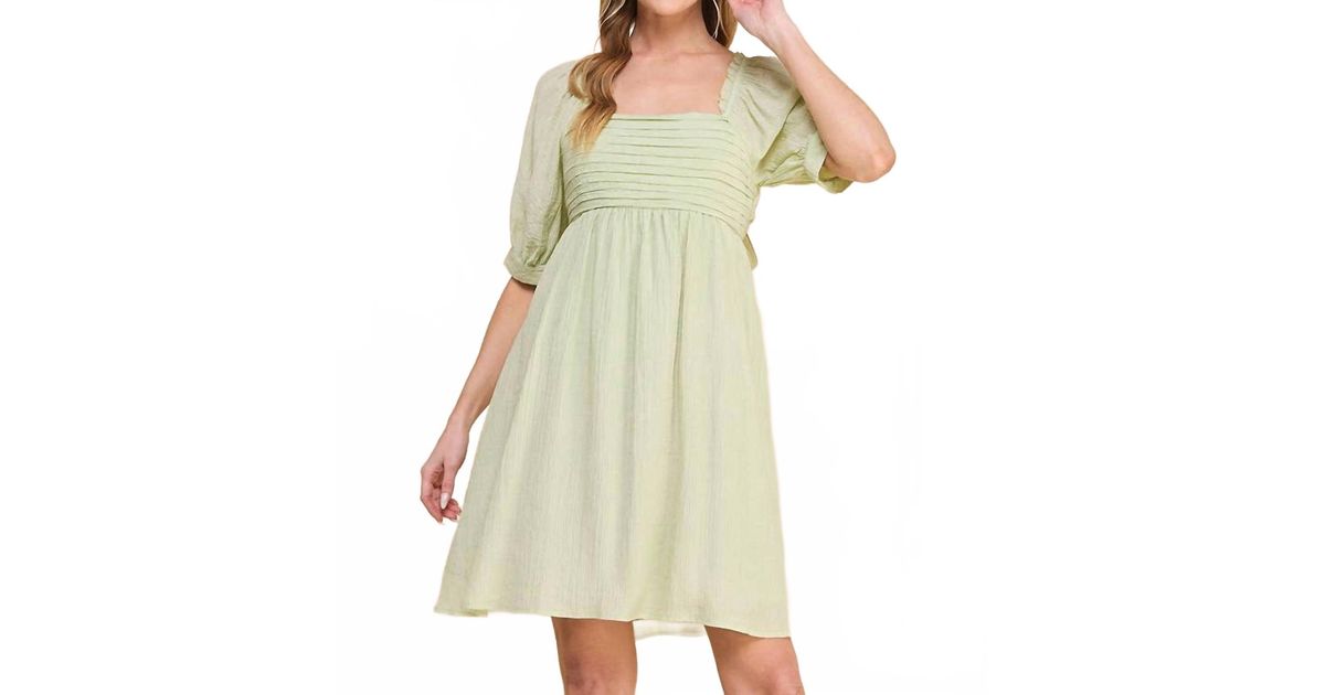 Allie Rose Textured Puff Sleeve Babydoll Dress in Green | Lyst