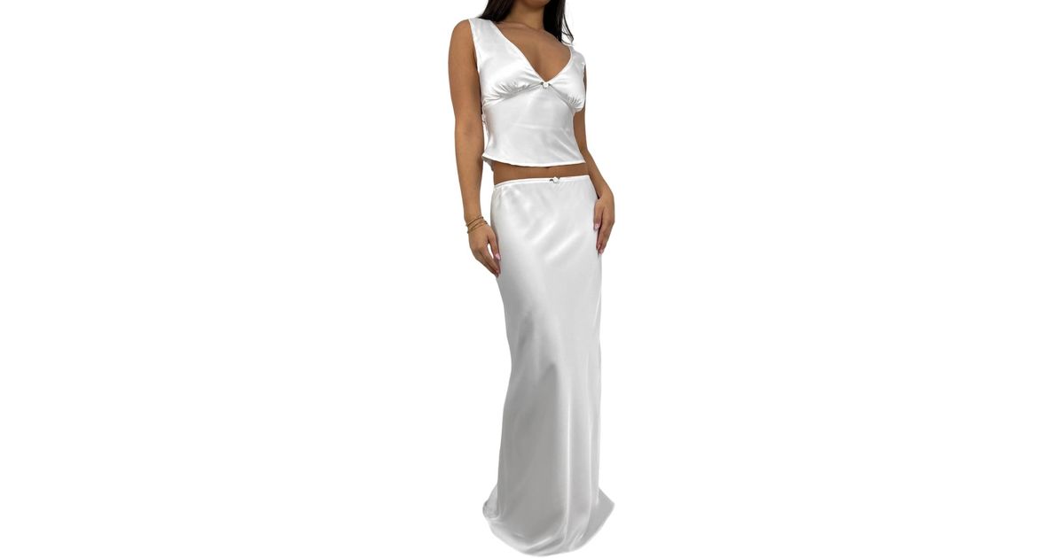 Rina Low Rise Satin Midi Skirt - White