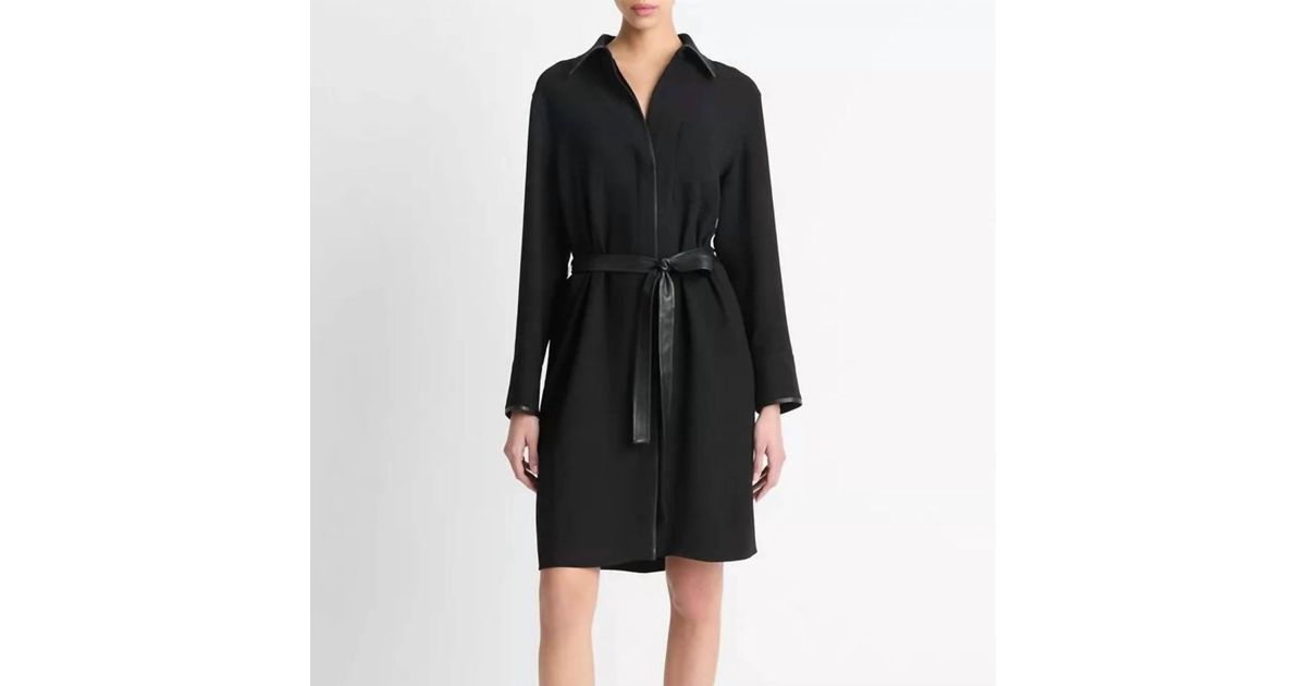 Vince Leather Trim Dress in Black | Lyst