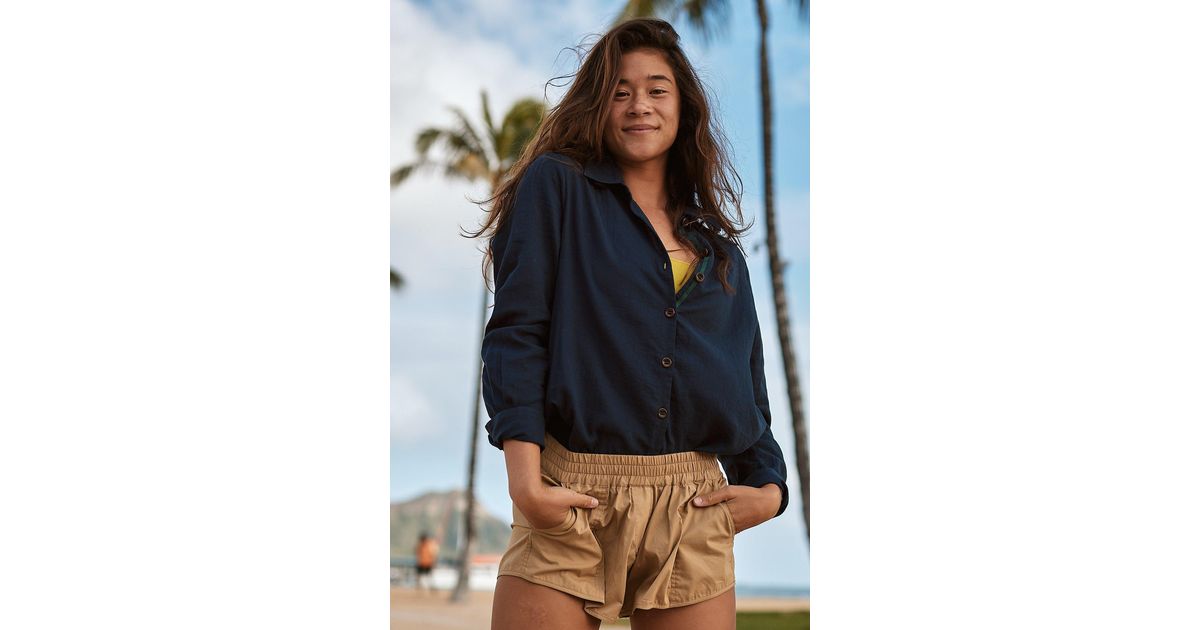 Short Sleeve Gauze Button Down Top In Deep Blue main image 1