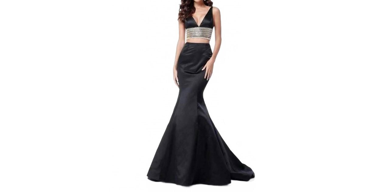Sherri Hill Plunging V-Neck Mermaid Skirt Set in Blue | Lyst