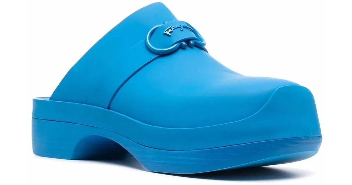 Ferragamo Gancini Raised Logo Clogs in Blue | Lyst