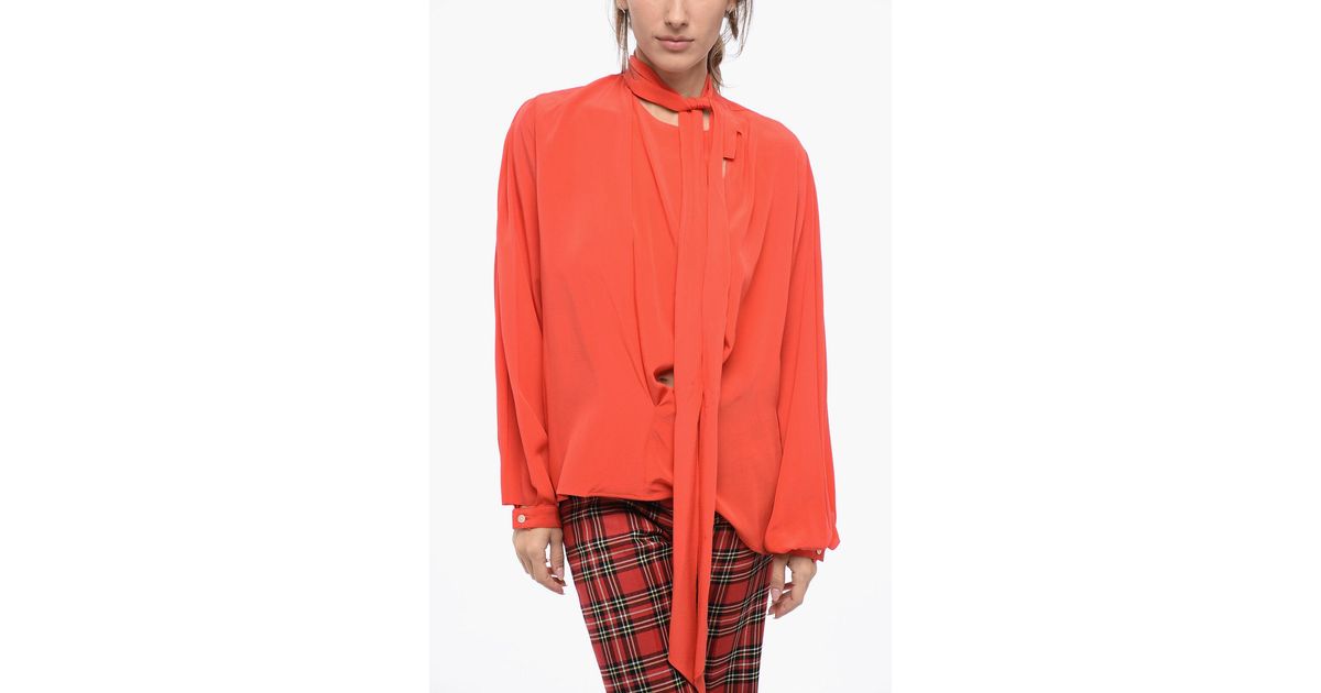 victoria beckham silk tie neck blouse