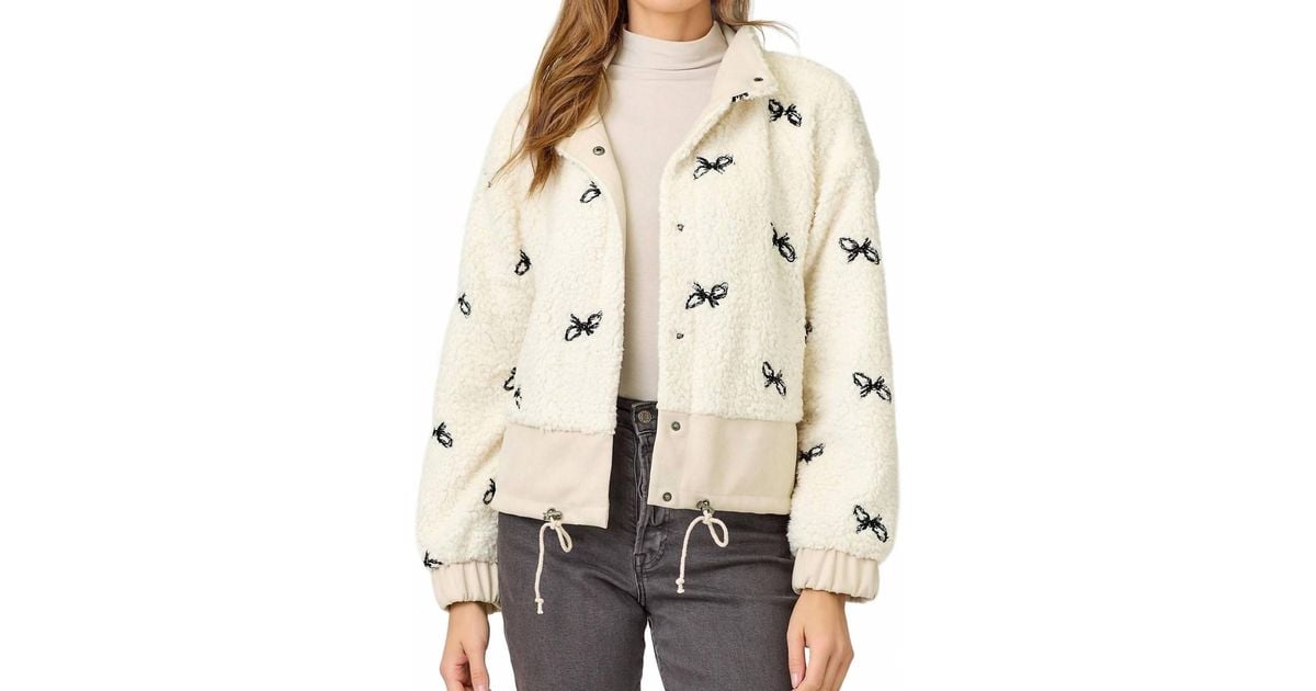 Mystree Bow Embroidery Mixed Jacket in Natural | Lyst