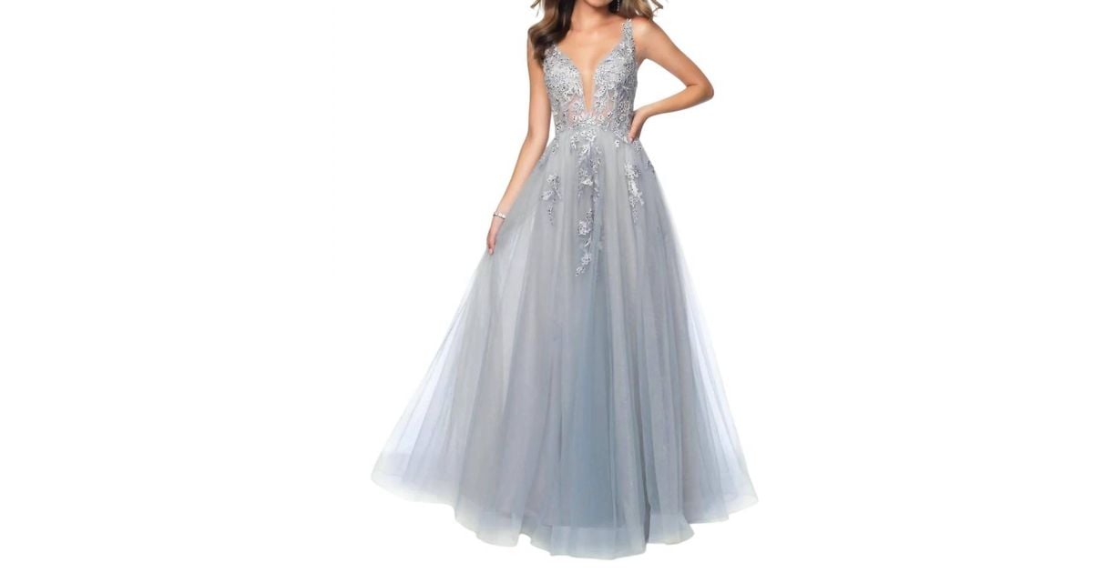 Deep V-Neck Appliqued Tulle Open Back Prom Dress Rust