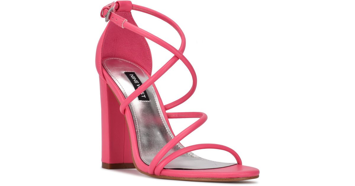 Nine West Maer3 Faux Leather Ankle Strap Block Heels in Pink | Lyst
