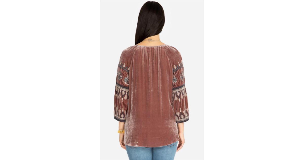 Johnny Was Eleni Velvet Peasant Blouse In Vnr in Red | Lyst