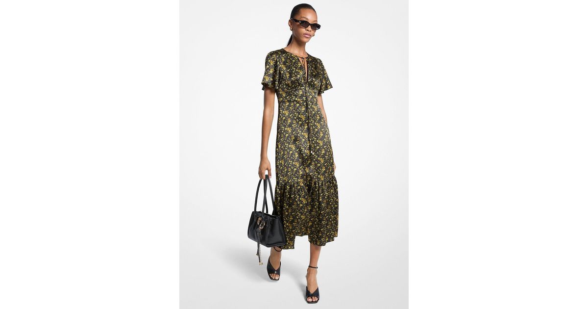 michael kors satin midi dress Michael Michael Kors Flared Satin Midi Dress | Black