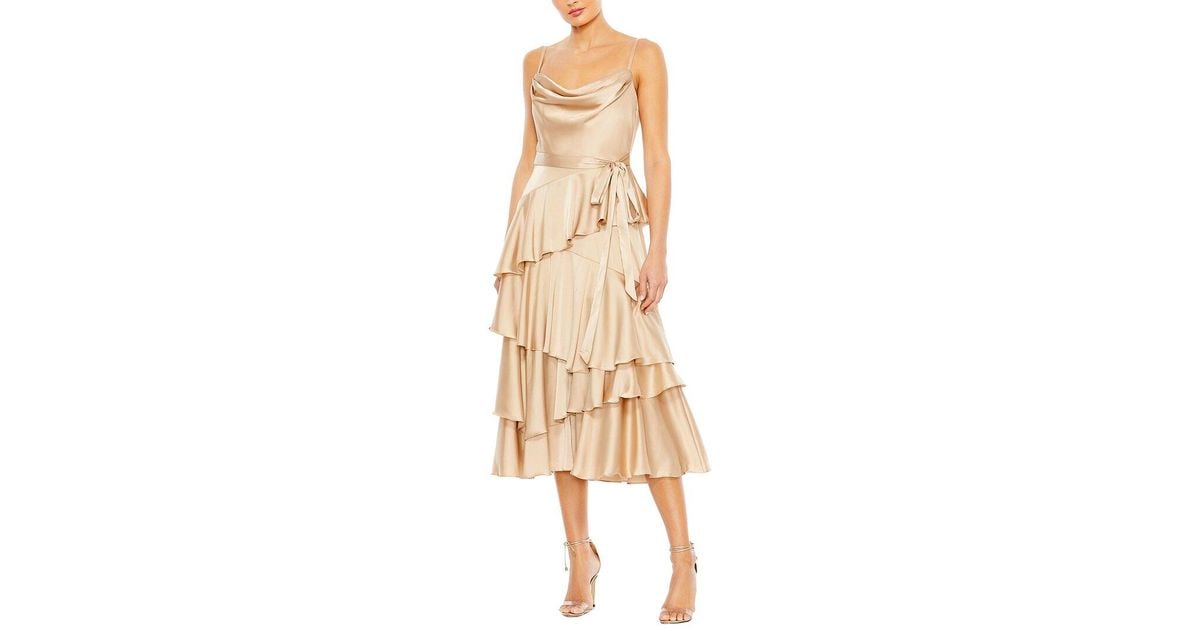Mac Duggal Charmeuse Ruffle Tiered Spaghetti Strap Dress in Natural | Lyst
