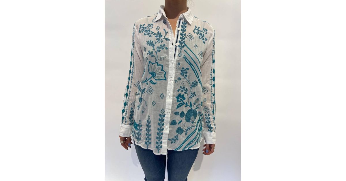 Johnny Was Willow Button Down Shirt in Blue Lyst