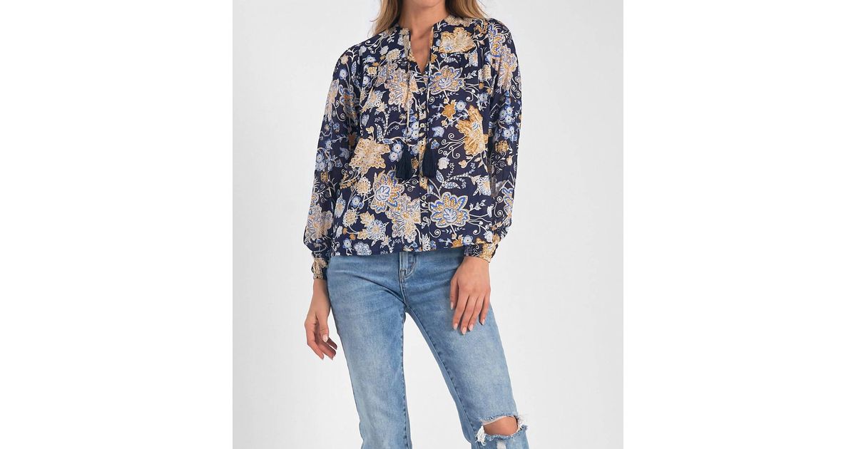 Elan Botanical Blouse In Blue | Lyst