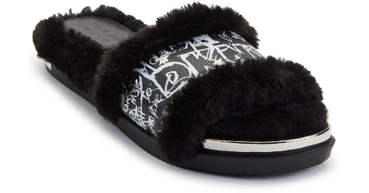 DKNY Bevan Leather Slip On Slide Slippers in Black Lyst