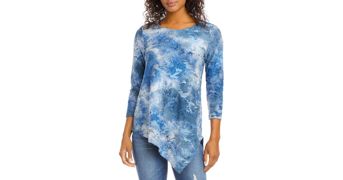 Karen Kane Burnout Textured Blouse in Blue | Lyst