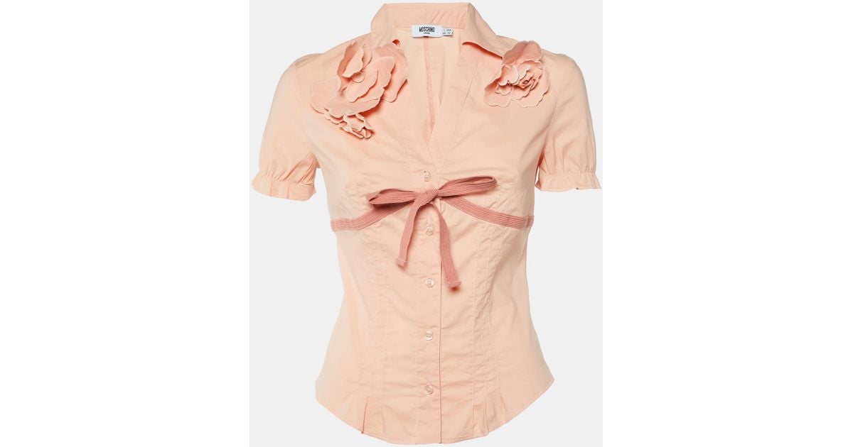 Peach Color Front Moschino Peach Cotton Flower Detail Button Front Shirt M in Pink | Lyst