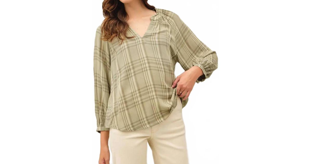 Be Cool Plaid V-Neck Blouse in Natural | Lyst