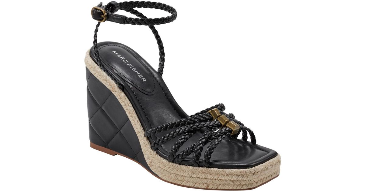 Marc Fisher Wedge Ankle Strap Espadrilles in Black | Lyst