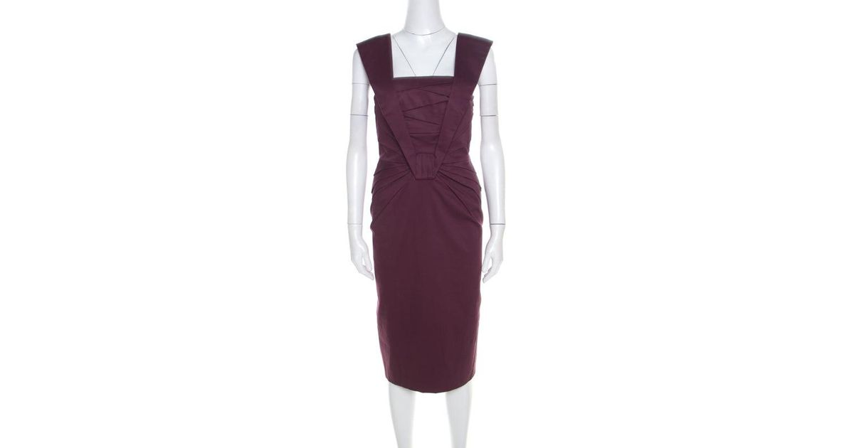 ESCADA Cotton Stretch Pleated Bodice Detail Sleeveless Pencil Dress in ...