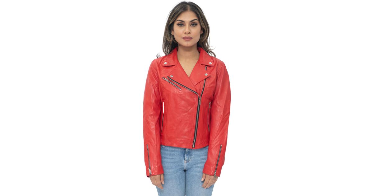 Infinity Leather Leather Classic Biker Brando Jacket-Baku in Red | Lyst